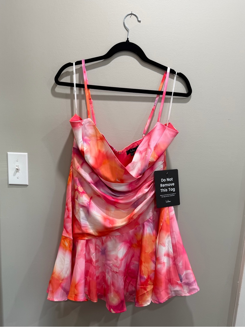 Lulu's Riselle Pink Floral Satin Asymmetrical Mini Dress